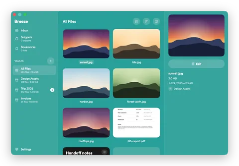 Breeze Εξερεύνηση κρύπτης σε Mac, θέμα Teal
